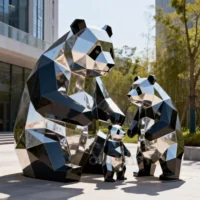 Geometric Panda Bear Family Statue