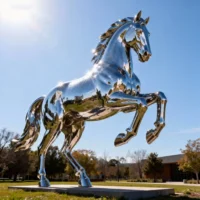 Jumping Horse Statue Stainless Steel Outdoor Decor