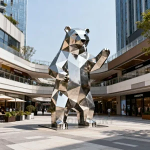 Large Geometric Bear Statue Garden Ornament