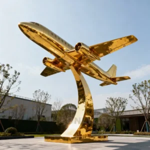 Large Golden Airplane Sculpture