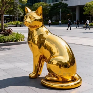 Large Metal Gold Cat Statue For Sale
