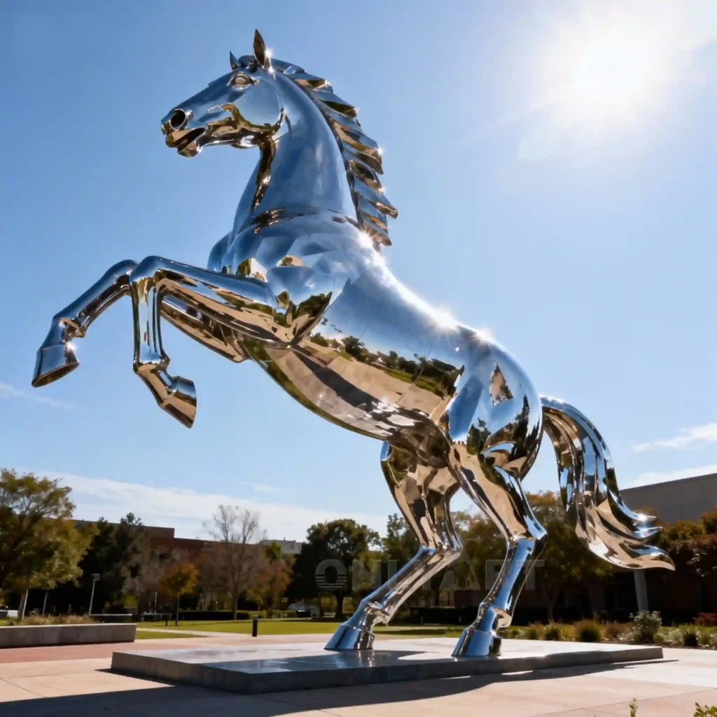 Large Metal Rearing Horse Sculpture For Sale