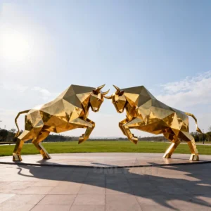 Large Outdoor Metal Golden Fighting Bull Statue