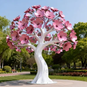 Large Pink Flowering Cherry Tree Sculpture
