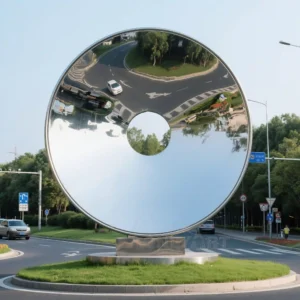 Large Stainless Steel Hollow Disc Sculpture on Stand