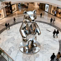 Large Standing Metal Grizzly Bear Geometric Statue