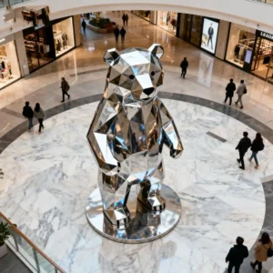 Large Standing Metal Grizzly Bear Geometric Statue