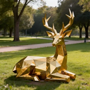 Life Size Gold Outdoor Deer Sculpture