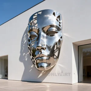 Metal Female Face Sculpture Wall Statue
