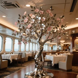 Metal Mirror Cherry Blossoms Tree Statue