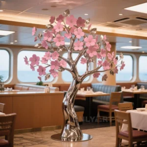 Metal Pink Sakura Tree Sculpture