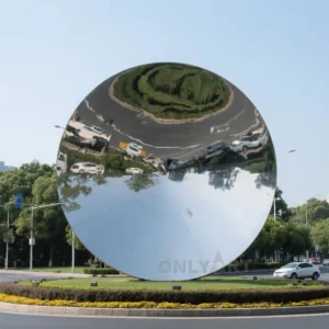 Mirror Polished Stainless Steel Concave Disc Sculpture