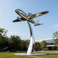 Modern Big Stainless Steel Airplane Sculpture