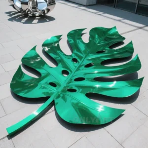 Modern Green Metal Leaf Sculpture Decor