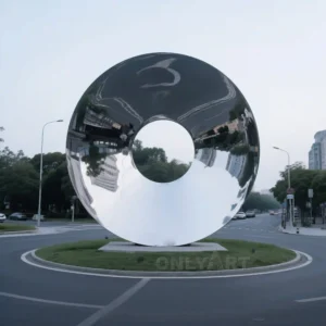 Outdoor Decoration Polished Metal Disc Statue