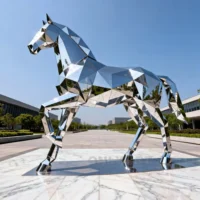 Outdoor Geometric Large Metal Horse Sculpture