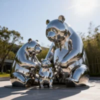 Outdoor Panda Family Sculpture