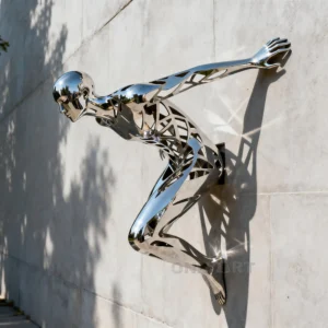 Outdoor Wall Sculpture Hollow Metal Man Statue