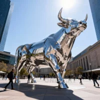 Plaza Decor Large Stainless Steel Metal Bull Sculpture