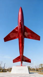 Red Large Stainless Steel Plane Sculpture