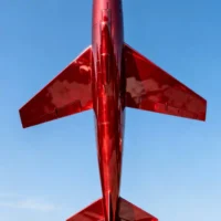 Red Large Stainless Steel Plane Sculpture