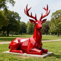 Red Life Size Deer Garden Statue