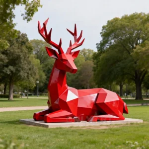 Red Life Size Metal Laying Deer Statue