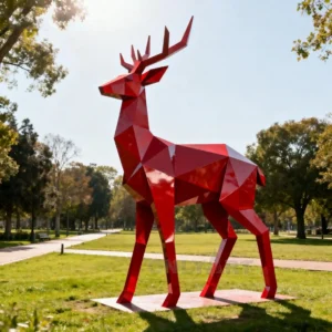 Red Life Size Outdoor Deer Statues