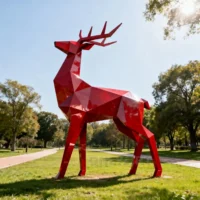 Red Metal Geometric Deer Statue