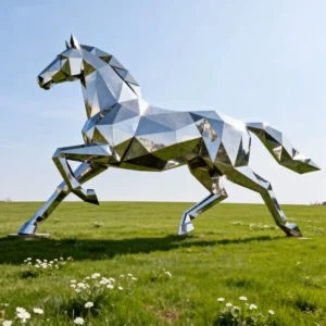 Stainless Steel Geometric Life Size Running Horse Sculpture