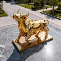 Stainless Steel Gold Bull Wall Street Sculpture