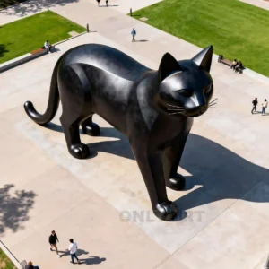 Stainless Steel Large Black Cat Sculpture