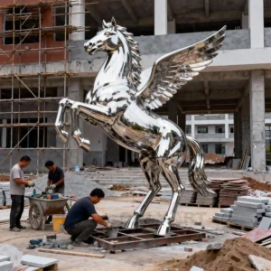 Stainless Steel Large Flying Horse Statue Outdoor Decor