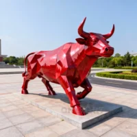 Stainless Steel Large Metal Red Bull Statue