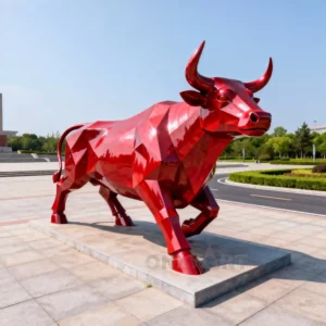 Stainless Steel Large Metal Red Bull Statue