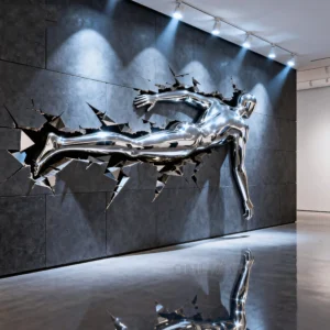 Stainless Steel Man Fragmented On Wall Art Sculpture