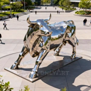 Stainless Steel Metal Big Bull Statue For Outdoor