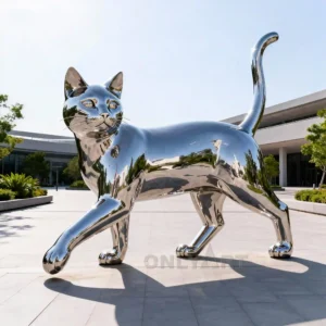 Stainless Steel Metal Cat Garden Statue