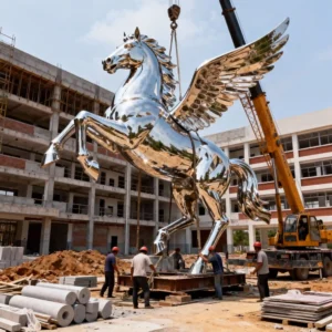 Stainless Steel Metal Pegasus Garden Statue