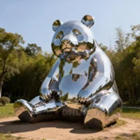 Stainless Steel Metal Setting Panda Bear Sculpture