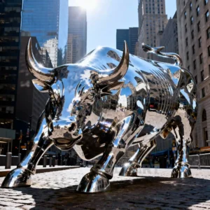 Stainless Steel Metal Wall Street Bull Statue