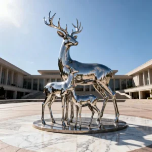 Three Metal Life Size Deer Statues