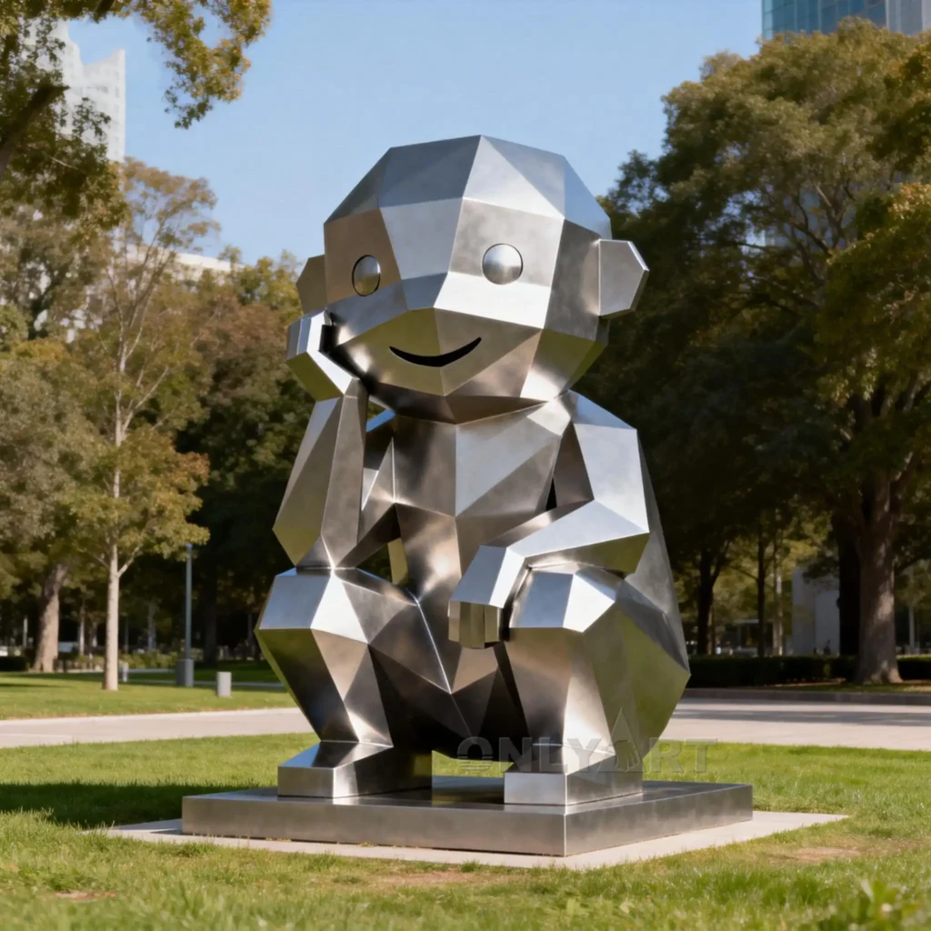 Abstract Geometric Metal Monkey Statue