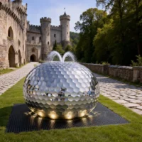 Abstract Metal Ping Pong Ball Water Fountain