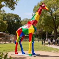 Colorful Geometric Tall Giraffe Sculpture