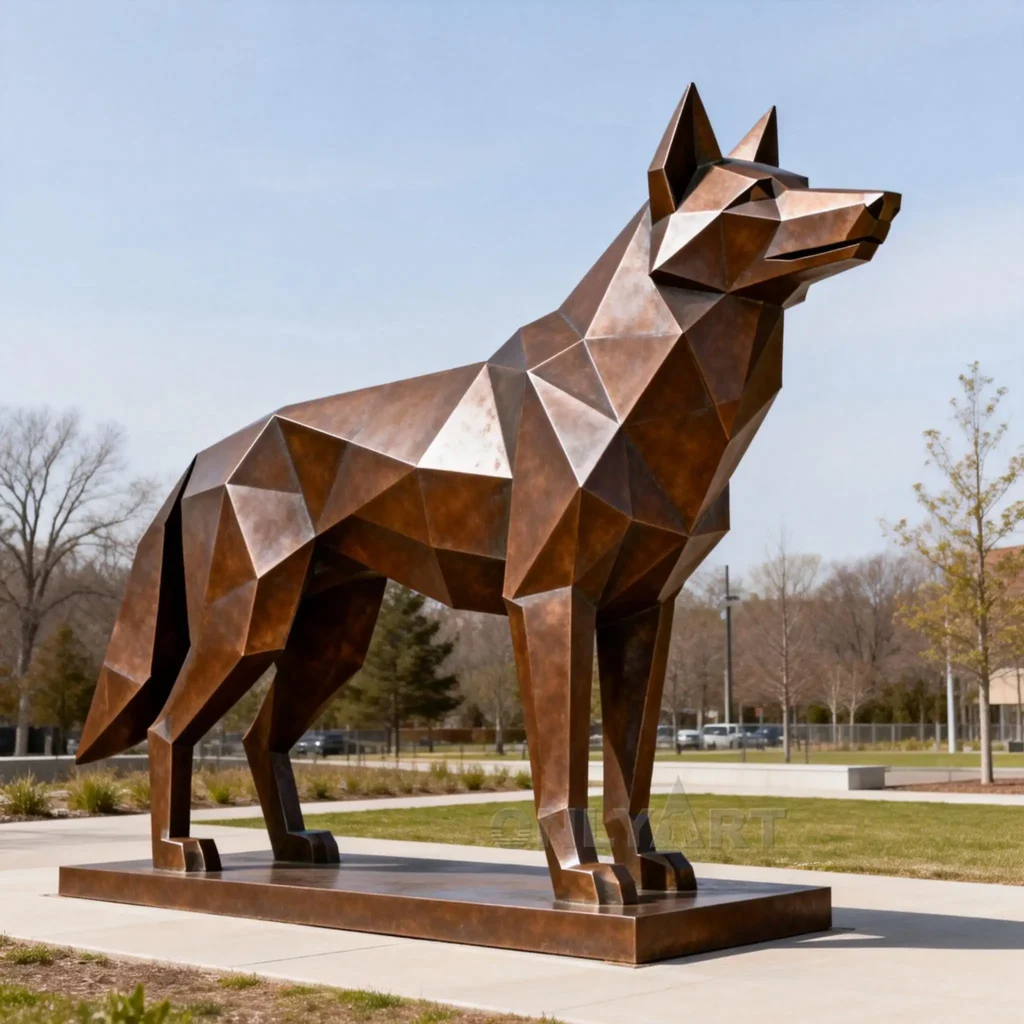 Corten Steel Metal Geometric Wolf Statue
