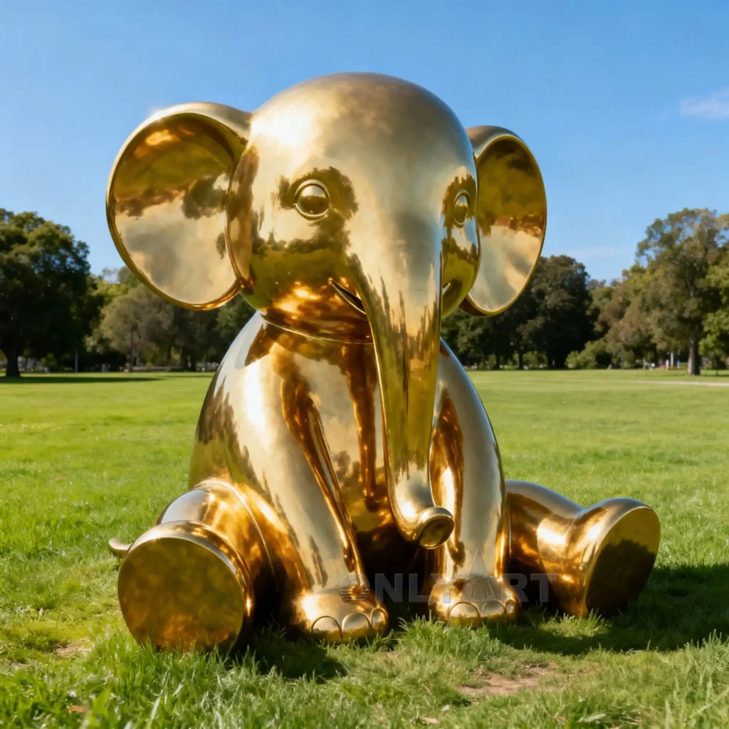 Cute Gold Elephant Lawn Statue