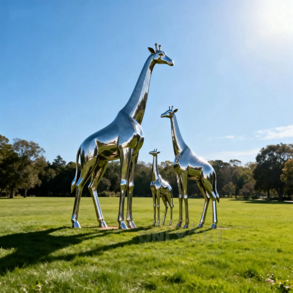 Garden Metal Giraffe Family Sculpture