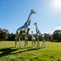 Garden Metal Giraffe Family Sculpture