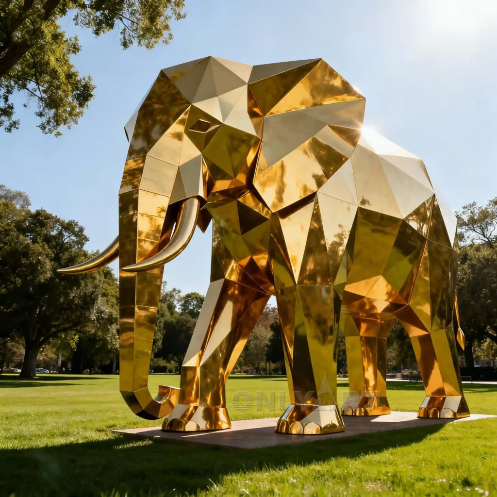 Geometric Gold Elephant Sculpture
